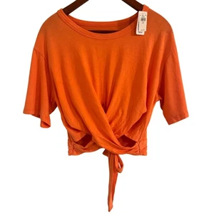 Aerie orangefarbenes kurzes T-Shirt zum Binden mit vorderen Ausschnitten - Größe Medium, 100 % Baumwolle neu mit Etikett - Bild 1 von 9