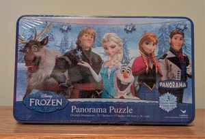 Disney Frozen Panorama Puzzle 3 Puzzles Make 1 Panorama In Tin Box - Picture 1 of 6