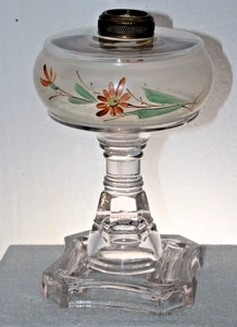 Antique Oil Kerosene Stand Lamp Hand Painted - Picture 1 of 15