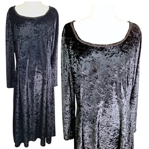 Handmade Crushed Velvet Midi Maxi Dress Womens XL Large Black Goth Witchy 90s - Picture 1 of 5