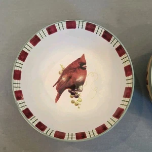 Set Of 2 Lenox Winter Greetings 6" Cardinal Purpose Bowls - Picture 1 of 8