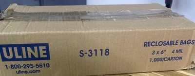 4 Mil  OEM Original ULINE  Poly Reclosable Zip Bag 1000/box 3" X 6"  4 Mil Thick - Image 1 of 2