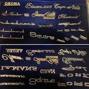 VINT METAL CAR / TRUCK EMBLEM LOT USE DISPLAY CADILLAC FORD CHEVY DODGE MOPAR - Picture 1 of 15