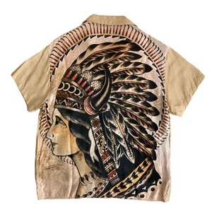 Camisa KAPITAL Damas Rayón Cuello Abierto Estampado Indio Talla 1 Beige Informal USADA - Imagen 1 de 11