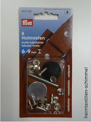 PRYM 8 Hohlnieten Nieten Hohlniete 6-9mm silber 403152