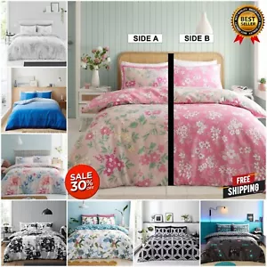 Luxury Reversible Duvet Cover Set with Pillow cases Printed Floral Bedding Quilt - Picture 1 of 45