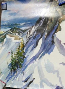 Squaw Valley's Steep KT22 Run Watercolor Print Signed Cecile Johnson California - Picture 1 of 7