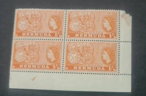 BERMUDA QEII SG144, 1953-62 1s orange cylinder / imprint block of 4, MNH - Picture 1 of 2