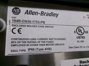 NEW ALLEN BRADLEY 194RCN301753PB 30AMP 3P 600V ENCLOSED Disconnect Switch 4X - Picture 1 of 5