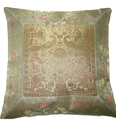 Boho Hippie Yoga Pillow Case Cushion Cover Brown Brocade Jacquard Meditation - Image 1 of 4