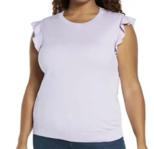 NWT Halogen Nordstrom Women's Flutter Sleeve Knit Top 2X Lilac Lavender Casual - Picture 1 of 7