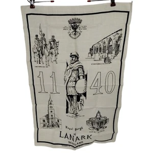 Vintage Royal Burgh of Lanark Scotland Souvenir Tea Towel Coat of Arms 19 x 30 - Picture 1 of 10