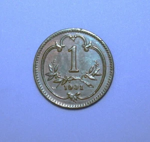S6 - Austria 1 Heller 1901 Choice Uncirculated Bronze Coin Emperor Franz Josef I - Picture 1 of 2