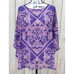 Bob Mackie Wearable Art Caftan Poncho Top Sz Medium Purple Pink Paisley Pattern - Picture 1 of 6