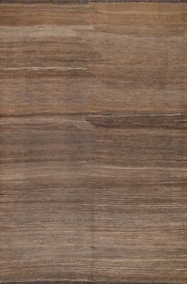 Reversible Kilim Tribal Brown Area Rug Nature Dye Hand-woven Wool Carpet 5x7 ft - Image 1 of 4