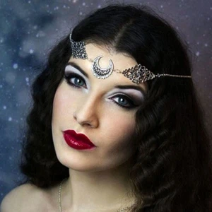 Bohemian Silver Moon Tassel Forehead Hair Headband Jewellery Gypsy Head Chain - Picture 1 of 3