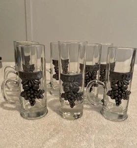 Set of 6 France Grappa liquor, brandy Schnapps glasses with pewter grapes - Picture 1 of 5