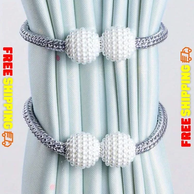 2 corbatas magnéticas para cortinas, soportes para cortinas de perlas sintéticas para dormitorio y sala de estar Foto 1 de 4