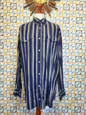 Camisa De Colección Para Hombre Años 80 Wrangler Western Azul Rayas L/S Vaquero Rancho XL Alta Foto 1 de 4