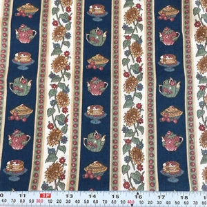 Vintage Wamsutta Striped Florals Fruit Veggie Tea Pots Cotton Remnant 17" x 44" - Picture 1 of 2