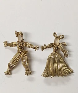 Rare Pair Unsigned Trifari Ragdolls Boy & Girl Vintage Brooch Pins White Faces - Picture 1 of 5