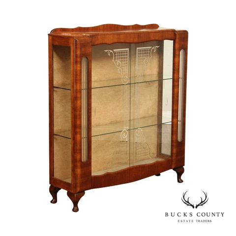 Vintage Art Deco Etched Glass and Mahogany Display Cabinet Cover