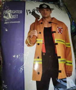 Mens Firefighters Orange Jacket Costume Accessory Cosplay - Picture 1 of 2