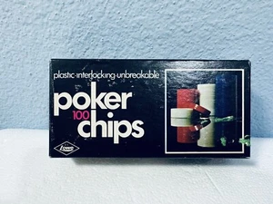 Vintage Lowe Poker Chips 100 Ct Red White Blue Plastic Interlocking Poker Chips - Picture 1 of 5
