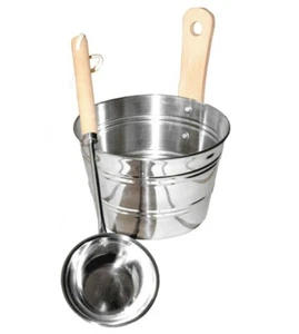 2er Sauna Aufguss Set Edelstahl | Kübel & Kelle Eimer Löffel Aroma Holz Zubehör - Bild 1 von 3
