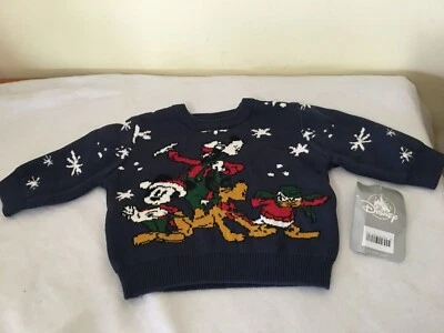 NEW Disney Store Mickey Mouse Holiday Christmas Sweater Boy Baby 0-3M,3-6M,6-9M - Image 1 of 3