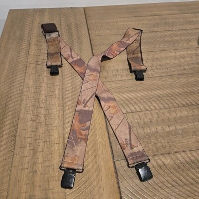 Tirantes ajustables de colección para hombre marrón camuflaje en forma de X clips de dedo negros 2" W Foto 1 de 4