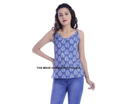 Camiseta sin mangas de algodón floral estampado en bloques para mujer talla regular  Foto 1 de 4