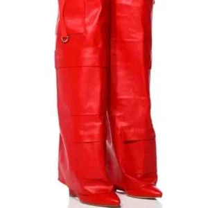 AZALEA WANG" POCKET PACK CUFF FOLD OVER " Size: 8 WEDGE BOOT IN RED - Picture 1 of 4