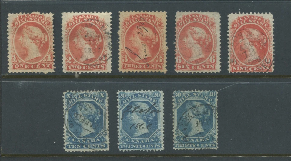 Canada QV 1865 various Bill stamps to 30 cents used - Image 1 of 1