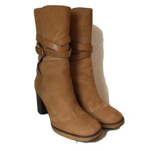 Tory Burch Vicuna Tan Textured Suede Mid-Calf Boots Retail $495 8M SHOES2 - Picture 1 of 12