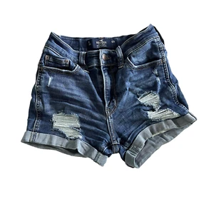 Hollister Juniors 0 Pantalones Cortos de Tiro Alto 3" Pantalones Cortos de Jean Envejecidos Grunge Y2K - Imagen 1 de 8