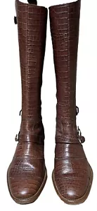 Women Belstaff Knee High Boots Brown Moc Croc Skin Buckle Size UK 4 EU 37 - Picture 1 of 7
