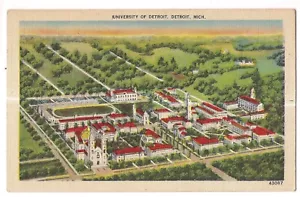 UNIVERSITY OF DETROIT Aerial View MI Michigan Postcard Linen - Picture 1 of 2