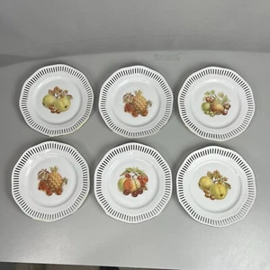 (6) Vintage Bavaria Fruit Dessert Plates Reticulated Edge Western Germany - Picture 1 of 22
