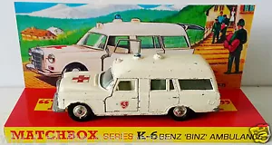 Lesney MATCHBOX Diecast KING SIZE K-6 BENZ BINZ AMBULANCE & Custom Box Display e - Picture 1 of 7