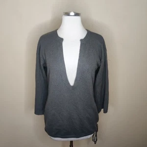 Inhabit Cashmere Sweater Small Womens V Neck Tie Hem Grey - Picture 1 of 6