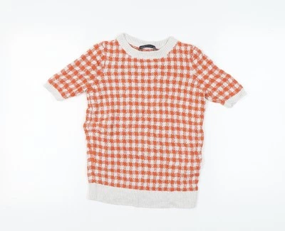 Marks and Spencer Women's Orange Checked Knit Pullover, Size 6 - Image 1 of 4