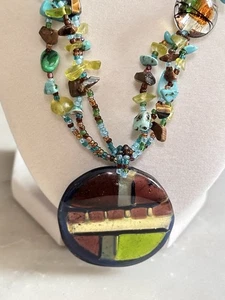 Glass Beaded Multicolor Necklace Beads & Stones Costume Jewelry - Picture 1 of 8