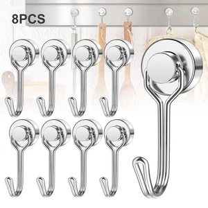 8pcs Magnetic Hooks Heavy Duty 30Lbs Strong Magnet Hooks Hanger for Kitchen Home - Picture 1 of 14