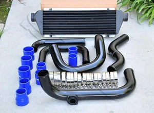 Black Piping S/RS Flange + Intercooler + Blue Coupler for 92-00 Honda Civic - Picture 1 of 2