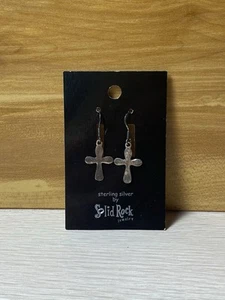 Christian Cross Sterling Silver Earrings NEW Solid Rock Jewelry 925 - Picture 1 of 2
