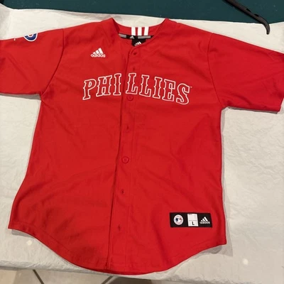 Camiseta Philadelphia Phillies vermelha tamanho grande juvenil liga principal de beisebol  - Imagem 1 de 4