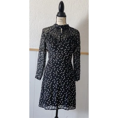 Rebecca Taylor Polka Dot Dress Silk Blend Size 2 Black White 3/4 Sleeve - Image 1 of 4