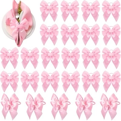 Juego de 25 piezas de servilletas de terciopelo con arco rosa coqueta de 3,5 x 4 pulgadas  Foto 1 de 4