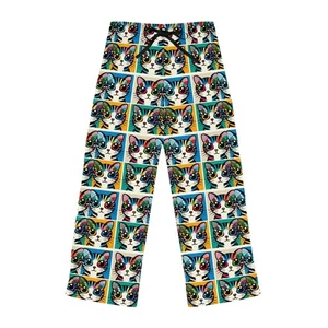 Womens Teens Cute Cozy Pajama Pants (AOP), Cute Colorful Cats, Pop Art, Gift - Picture 1 of 6